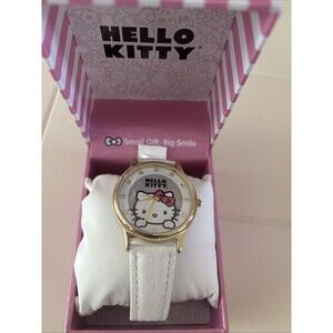 Hello Kitty Watch White Frosted Faux Leather Band Accutime